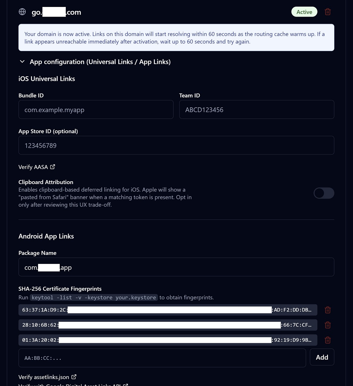 Domain Creation Screenshot